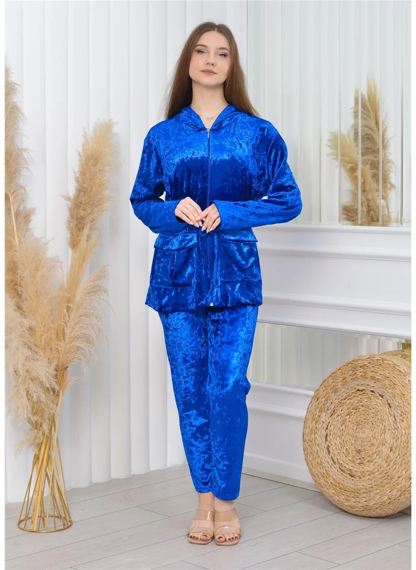 Nuseel New Season Velvet Pocket Suit in Saxe Blue Color