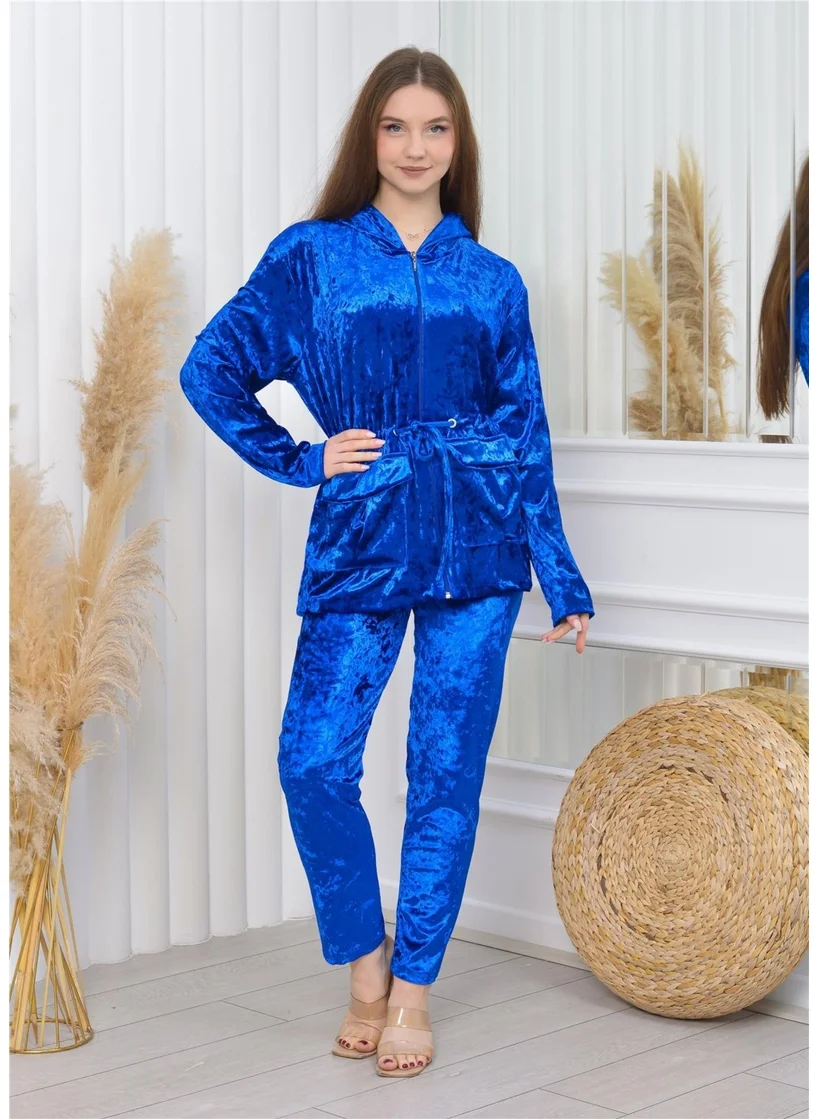 Nuseel New Season Velvet Pocket Suit in Saxe Blue Color