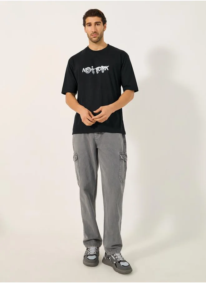 ستايلي Typography Print Short Sleeve Oversized T-Shirt