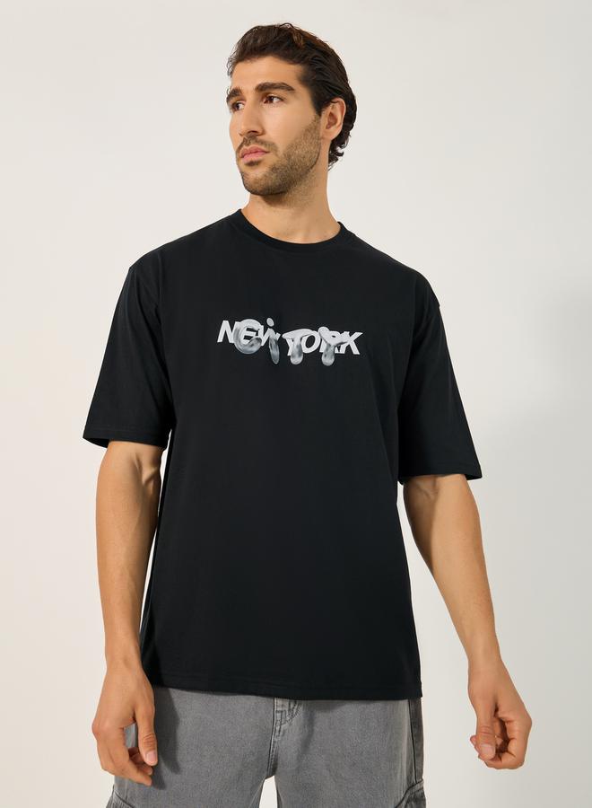 Styli Typography Print Short Sleeve Oversized T-Shirt - Image 1