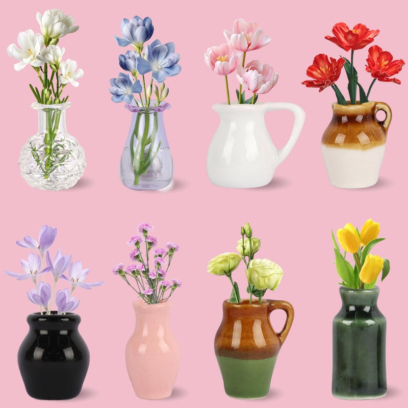 ZOYVUX Cute Ceramic Mini Vase Magnets for Fridge, Tiny Plant Vases with Flowers, Magnetic Refrigerator Decor for Kitchen, Office, Locker (8 Pack) - Image 1