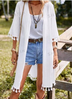 Shein SHEIN VCAY Tassel Trim Drop Shoulder Open Front Kimono  - Image 5