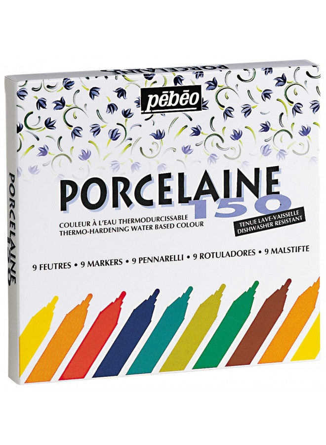 Pebeo مجموعة أقلام الطلاء الصيني بيبيو PE020010 بورسلين 150، 9 قطع، متنوعة، 9 عد (عبوة من 1)، طرف مدبب (الألوان قد تختلف) - Image 1