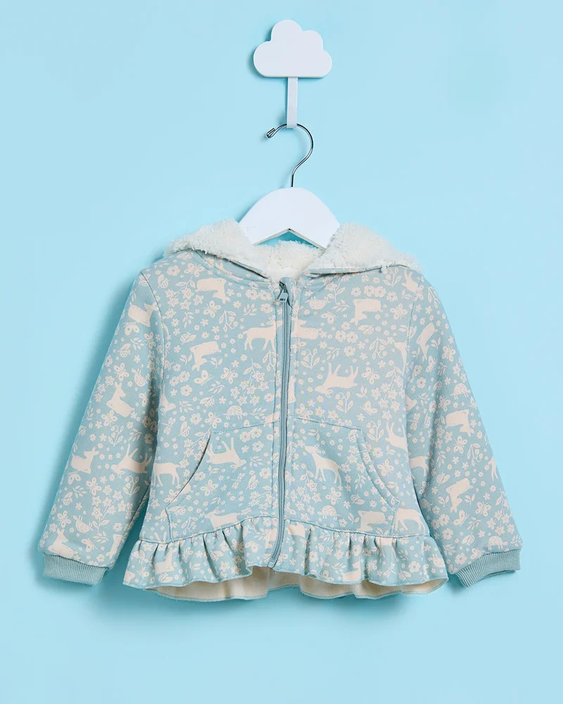 REDTAG Infant Girls Green Hooded Floral Print Jog suit (2 Piece)