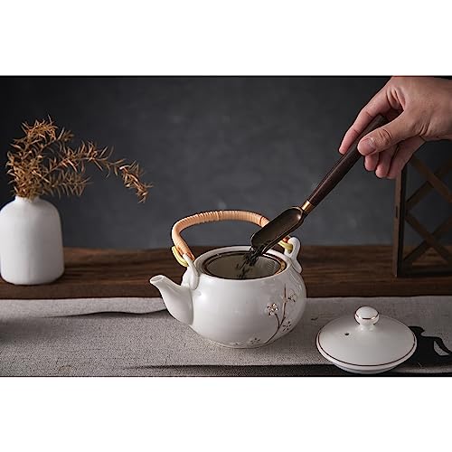 DUJUST Japanese Tea Pot White Porcelain Chinese Teapot with Stainless Infuser Cute Tea Pot for Adults Tea LoverWomenMen Plum in Golden - Image 3