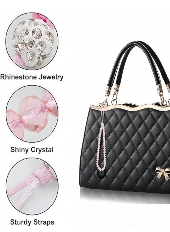 3 Pieces Crystal Bead Phone Charms Acrylic Phone Wrist Straps Classic Phone Lanyards Phone Case Accessories Stationery Decorative Ornaments Keychain Bracelets with Camera Keys Wallets - Image 5