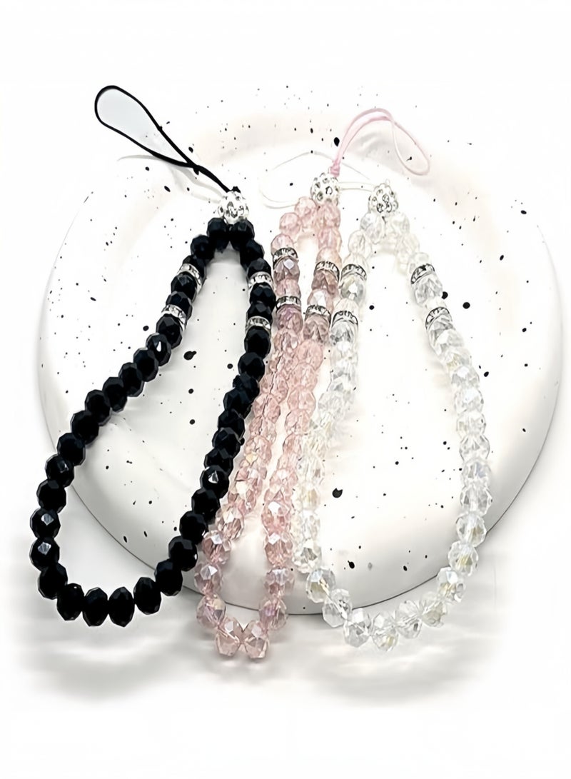 3 Pieces Crystal Bead Phone Charms Acrylic Phone Wrist Straps Classic Phone Lanyards Phone Case Accessories Stationery Decorative Ornaments Keychain Bracelets with Camera Keys Wallets - Image 2