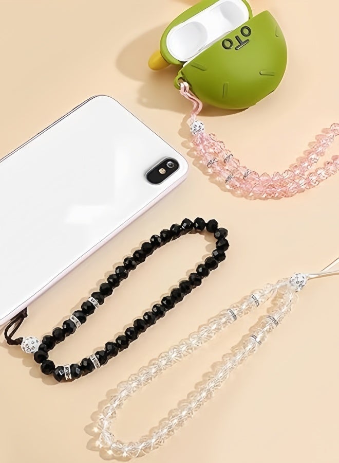 3 Pieces Crystal Bead Phone Charms Acrylic Phone Wrist Straps Classic Phone Lanyards Phone Case Accessories Stationery Decorative Ornaments Keychain Bracelets with Camera Keys Wallets - Image 3