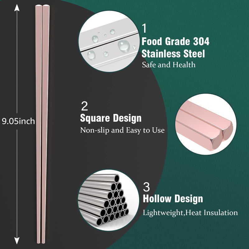GLAMFIELDS Metal Chopsticks Reusable Chopsticks Dishwasher Safe Multipack Stainless Steel Japanese Style 5 Pairs Lightweight Chop Sticks Gift Set - Image 2