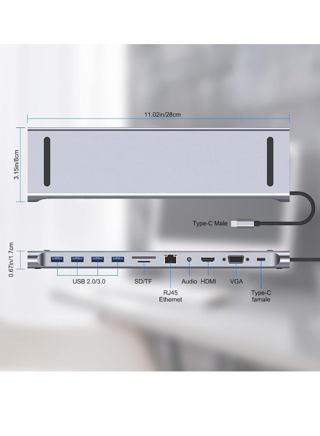 DUSALA 11-in-1 USB C Docking Station with 4K HDMI, VGA, SD/TF Reader, 4 USB 3.0 Ports, RJ45 Ethernet – Adapter for MacBook, Mac Pro, iMac, and More – Ultimate Connectivity Solution - Image 4