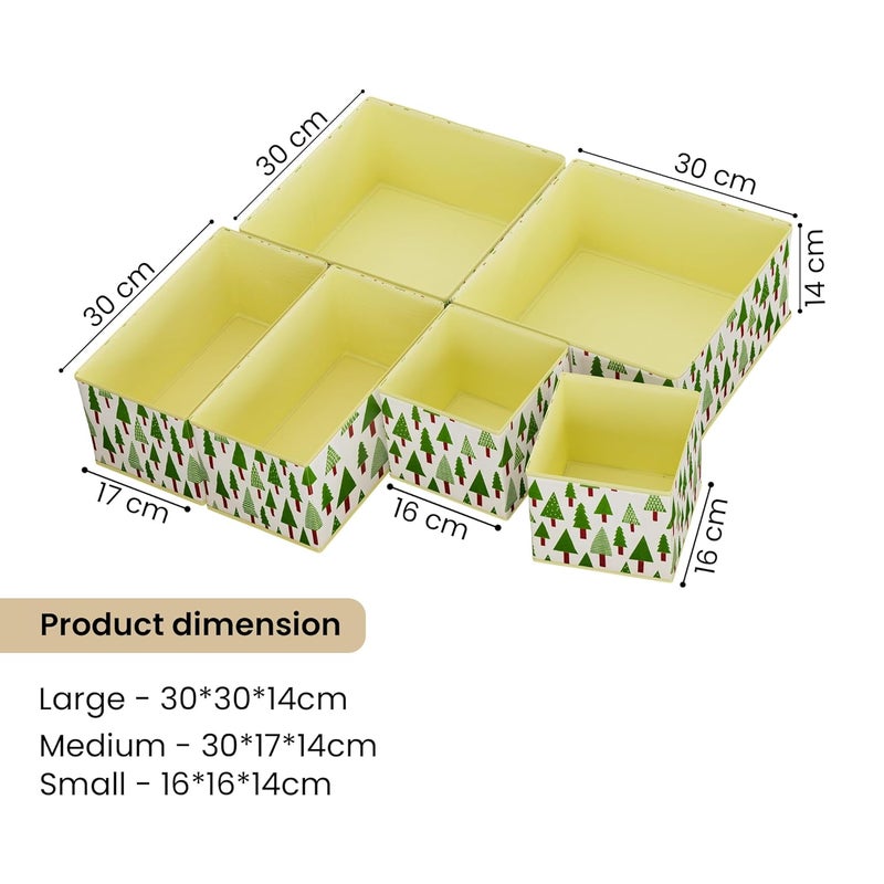 Kuber Industries 6 Pcs Foldable Drawer Organizer Wardrobe Organizer for Clothes Storage Box for Socks Bra Tie and Scarfs Stationary Cabinet Organizer Tree Print Cream Green - Image 3