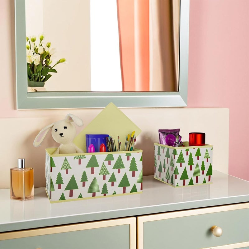 Kuber Industries 6 Pcs Foldable Drawer Organizer Wardrobe Organizer for Clothes Storage Box for Socks Bra Tie and Scarfs Stationary Cabinet Organizer Tree Print Cream Green - Image 2