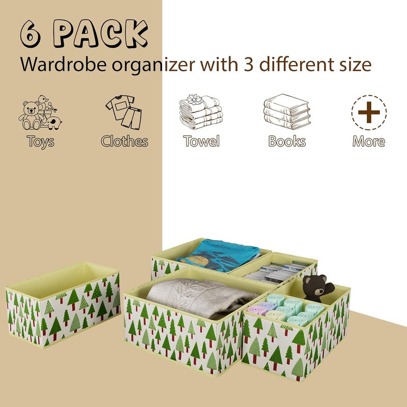 Kuber Industries 6 Pcs Foldable Drawer Organizer Wardrobe Organizer for Clothes Storage Box for Socks Bra Tie and Scarfs Stationary Cabinet Organizer Tree Print Cream Green - Image 5