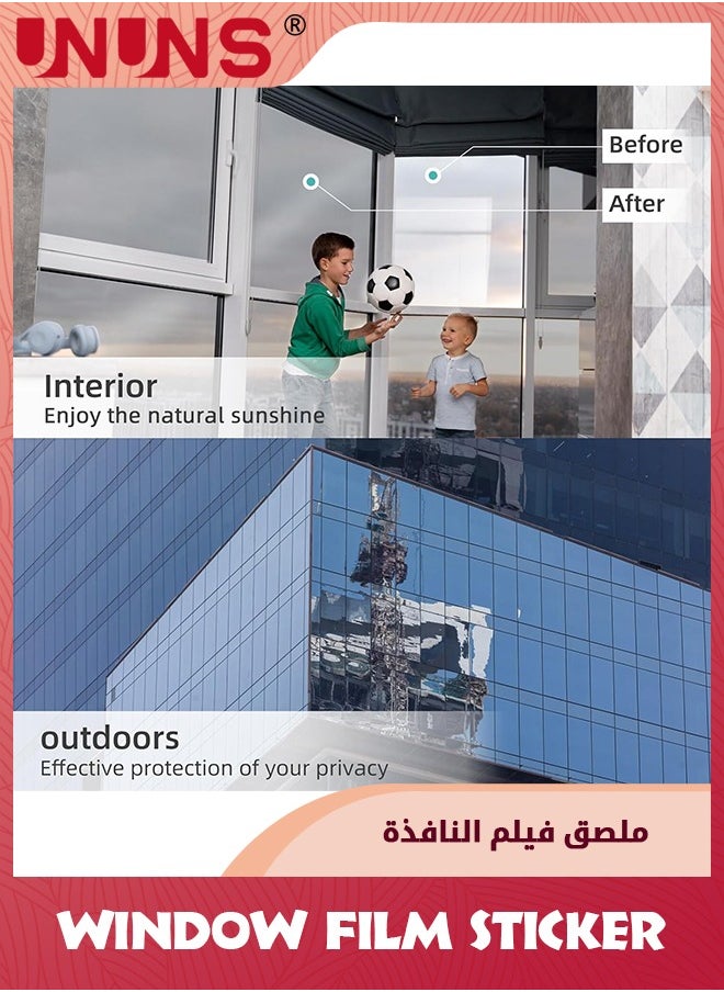 ملصق غشاء نافذة من البولي فينيل كلوريد، طبقة عاكسة للخصوصية في اتجاه واحد، طبقة نافذة للتحكم في الحرارة، تحجب الشمس ومضادة للأشعة فوق البنفسجية، لون نافذة عاكس للضوء للمنزل، 90 × 200 سم