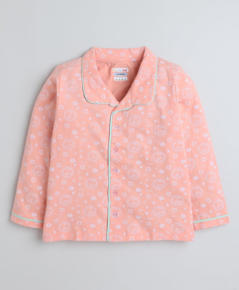 BUMZEE Peach Girls Full Sleeves Cotton Night Suit Age - 3-4 Years (Peb9185G-pch) - Image 2