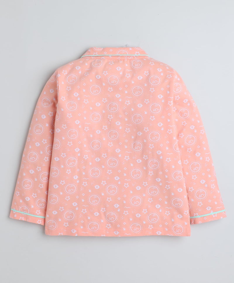 BUMZEE Peach Girls Full Sleeves Cotton Night Suit Age - 3-4 Years (Peb9185G-pch) - Image 3