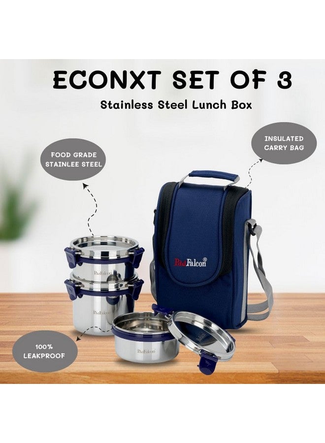PDDFALCON Stainless Steel Eco Nxt Lunch Box with Insulated Bag Set of 3, Blue (1000ml) - Image 4