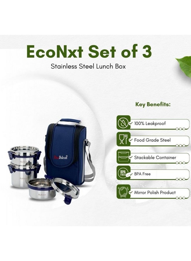 PDDFALCON Stainless Steel Eco Nxt Lunch Box with Insulated Bag Set of 3, Blue (1000ml) - Image 5