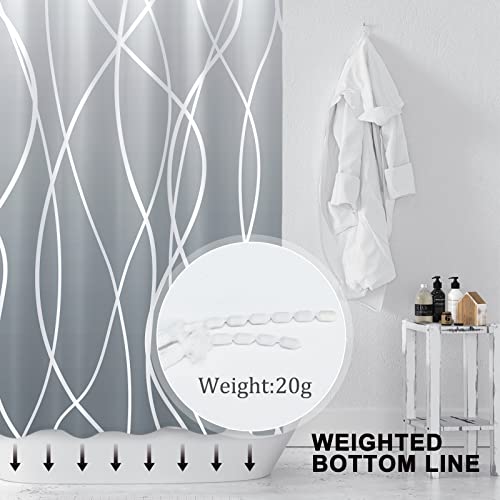 Punkray Ombre Grey Shower Curtain for Bathroom with Hooks, White Shower Curtain Set, Stripe Bath Curtains Decorative Shower Curtains Water Repellent Washable, 72 x 72 - Image 3