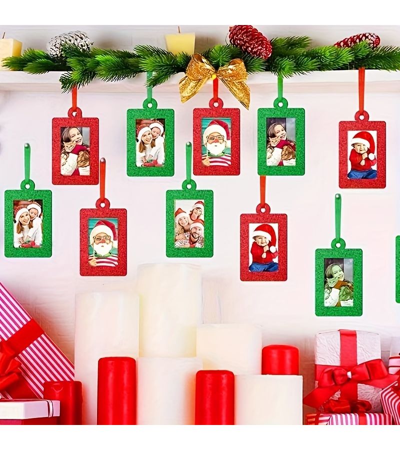 Green 4Pcs Christmas Family Themed Oblong PVC Wall Hanging Picture Frames With Festive Decorations For Vertical Display - Image 4