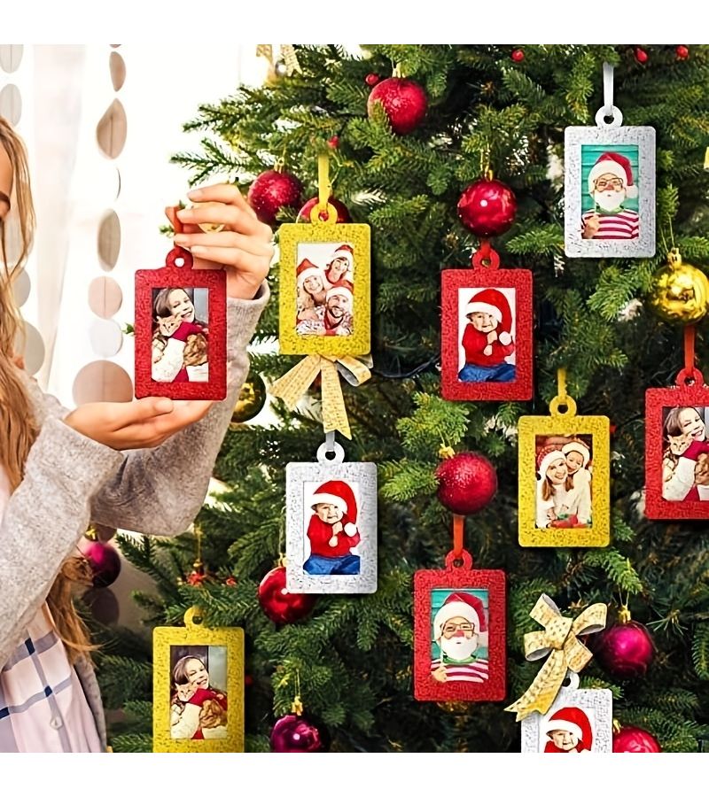 Green 4Pcs Christmas Family Themed Oblong PVC Wall Hanging Picture Frames With Festive Decorations For Vertical Display - Image 5