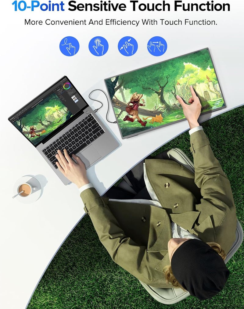 24.5" 2K Portable Monitor Touchscreen, 165Hz Gaming Monitor FreeSync 0.1ms Fast IPS Large Screen, Built-in 180° Adjustable Stand/VESA, USB-C HDMI Second Screen for Laptop, Phone, Game Console - Image 5