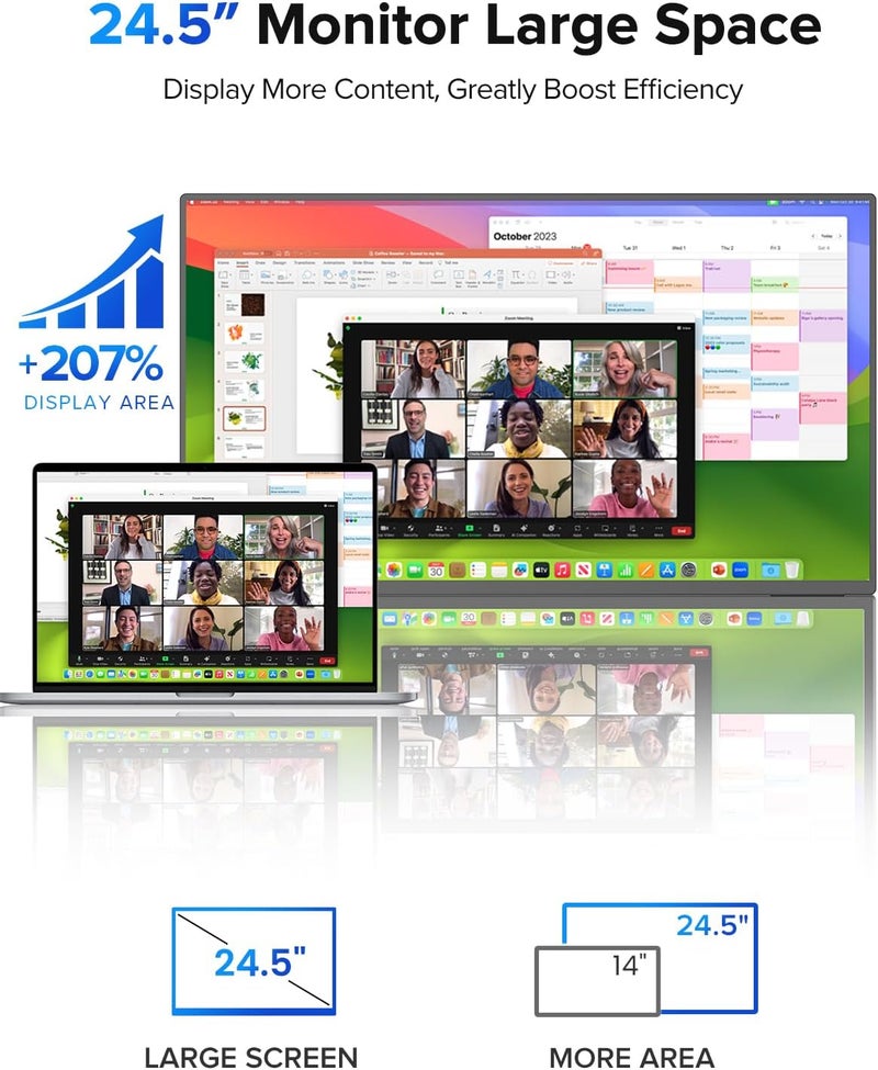 24.5" 2K Portable Monitor Touchscreen, 165Hz Gaming Monitor FreeSync 0.1ms Fast IPS Large Screen, Built-in 180° Adjustable Stand/VESA, USB-C HDMI Second Screen for Laptop, Phone, Game Console - Image 2