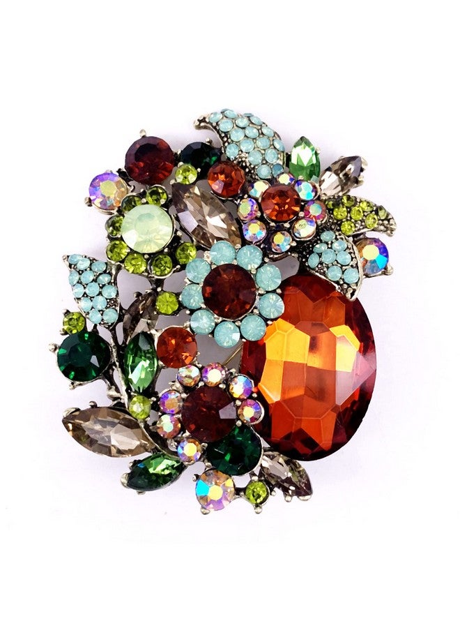 SELOVO Brown Rhinestone Glitter Flower Pendant Brooch Pin Jewelry Accessory Gold Tone - Image 1