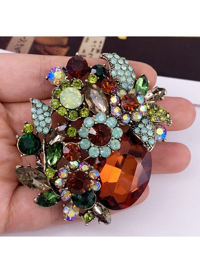 SELOVO Brown Rhinestone Glitter Flower Pendant Brooch Pin Jewelry Accessory Gold Tone - Image 2