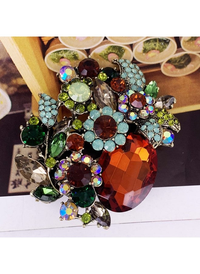 SELOVO Brown Rhinestone Glitter Flower Pendant Brooch Pin Jewelry Accessory Gold Tone - Image 3