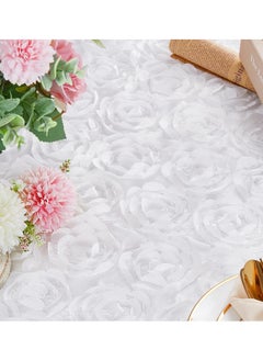 QueenDream QueenDream Rosette Tablecloth White Wedding Tablecloth 90x156 Inch Rectangle 3D Floral Rosettes Tablecloth for Baby Shower Party Ceremony Stage Wedding Decoration  - Image 5