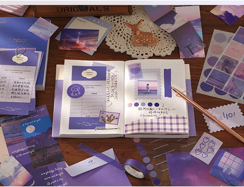 RANUR 346pcs Journal Supplies Kit Vintage Scrapbook Stickers Pack, Art Journal Kit, Bullet Junk Journal Planners DIY Decoration Paper Stickers Craft Kits Notebook Album Aesthetic Tape, Purple - Image 4