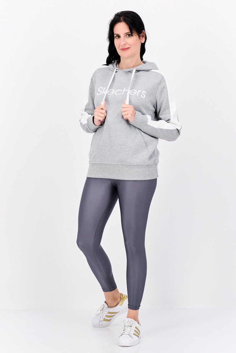 SKECHERS ملابس رياضية نسائية بأكمام طويلة مناسبة، خارجي، سترة رياضية، رمادي - Image 4