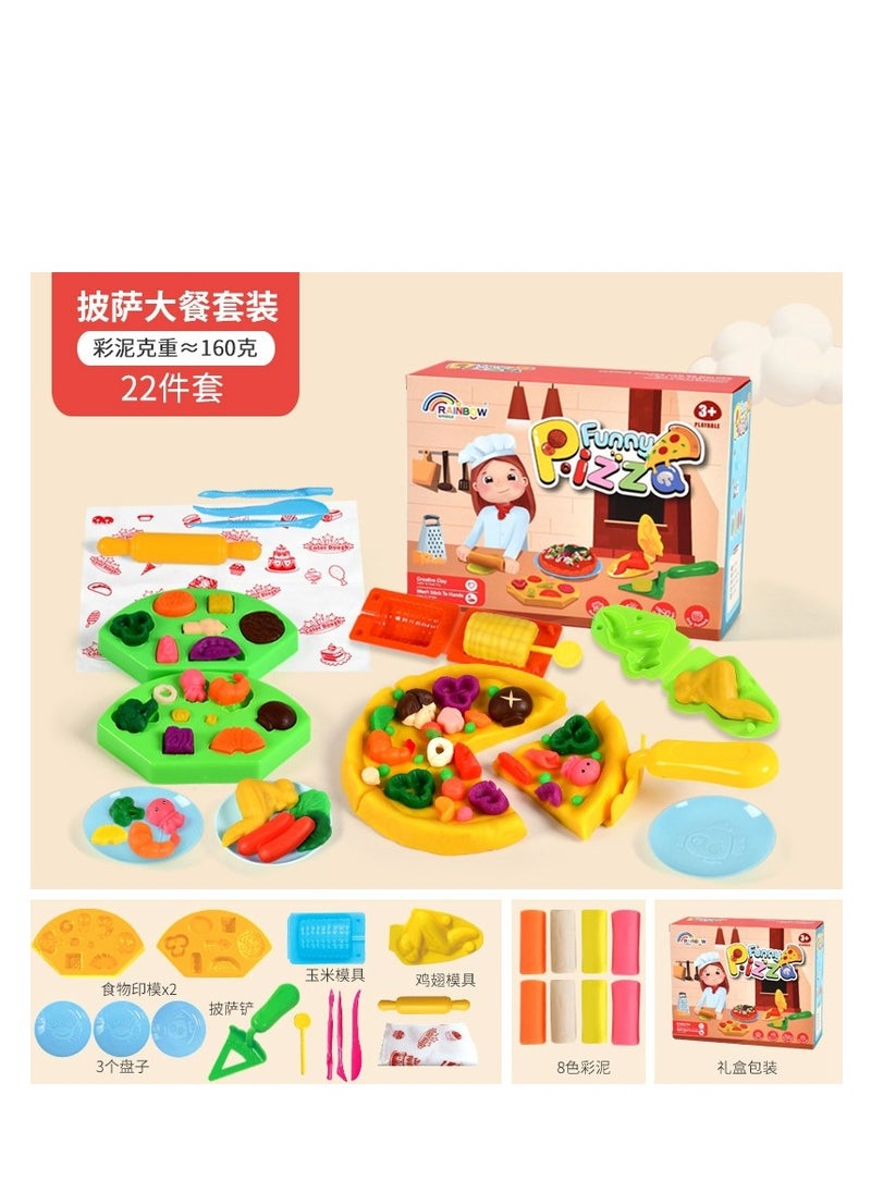 STEMTOY DIY Playdough Set Play Dough Tools Pizza Shop Play Set Kitchen Pretend Play Fast Food Restaurant Pretend Play with 22 Pcs Play Dough Accessories and 10 Color Dough, Role-Playing Toy for Kids Girls Boys Ages 3+ Family Birthday Gifts 