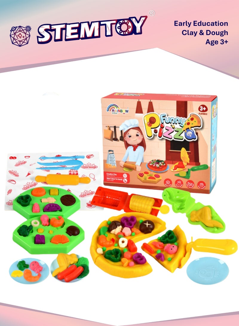 STEMTOY DIY Playdough Set Play Dough Tools Pizza Shop Play Set Kitchen Pretend Play Fast Food Restaurant Pretend Play with 22 Pcs Play Dough Accessories and 10 Color Dough, Role-Playing Toy for Kids Girls Boys Ages 3+ Family Birthday Gifts - Image 1