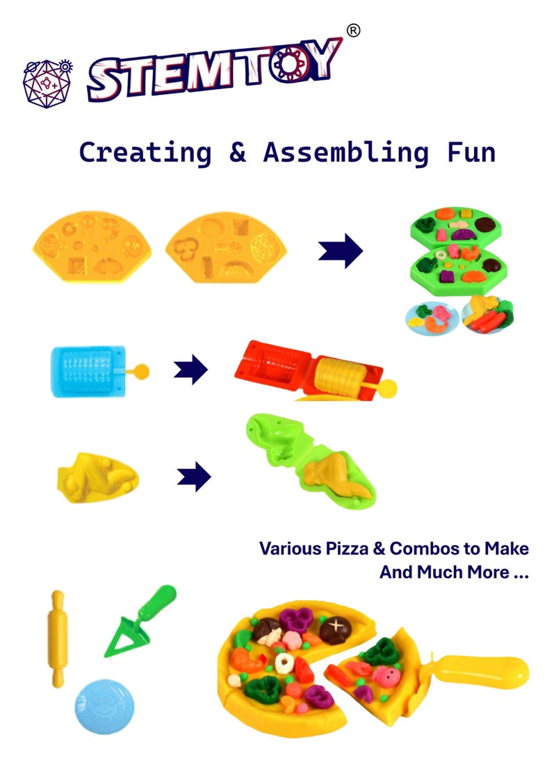 STEMTOY DIY Playdough Set Play Dough Tools Pizza Shop Play Set Kitchen Pretend Play Fast Food Restaurant Pretend Play with 22 Pcs Play Dough Accessories and 10 Color Dough, Role-Playing Toy for Kids Girls Boys Ages 3+ Family Birthday Gifts - Image 3