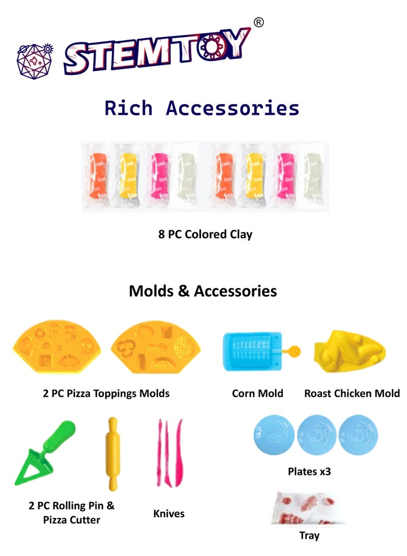 STEMTOY DIY Playdough Set Play Dough Tools Pizza Shop Play Set Kitchen Pretend Play Fast Food Restaurant Pretend Play with 22 Pcs Play Dough Accessories and 10 Color Dough, Role-Playing Toy for Kids Girls Boys Ages 3+ Family Birthday Gifts - Image 2