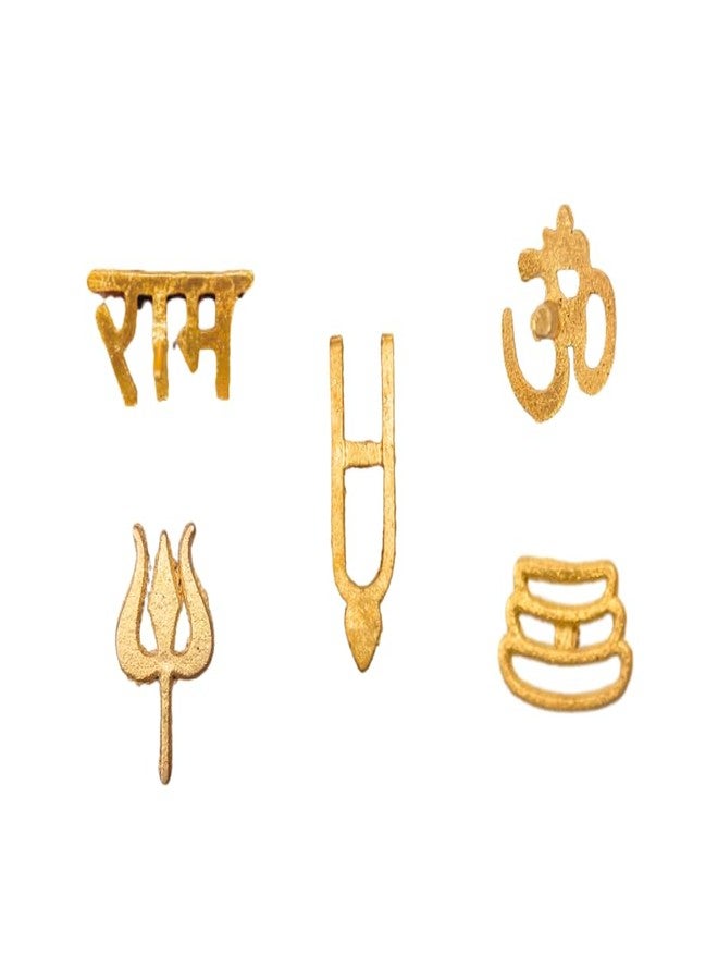 DEV POOJA STORE Pack of 5 Metal Tilak Stamp U Shape Tilak Stamp/Trishul Stamp/Om Stamp/Tripundra Stamp/Ram Stamp || Vaishnav Tilak Stamp (Golden Color) - Image 1