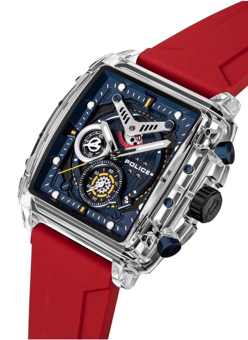 POLICE Clout Black, Red, Yellow, White Silicone Strap Gents Chronograph Watch With Nylon Fiber Case