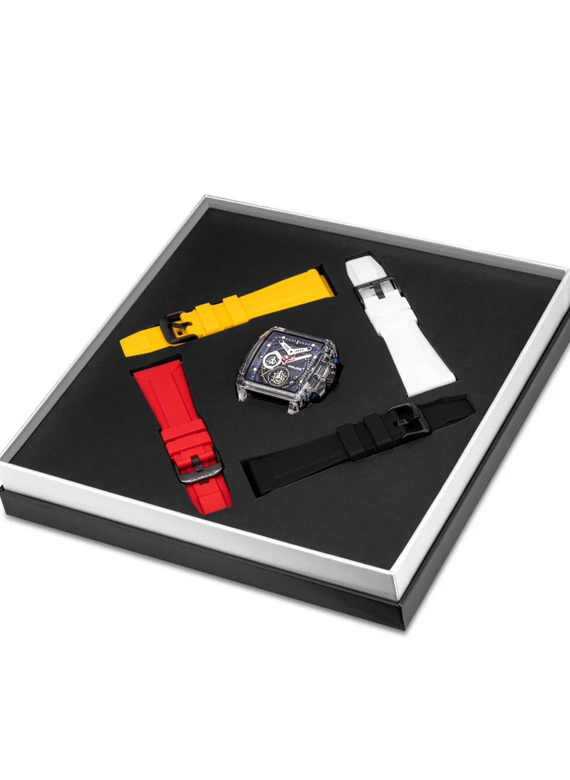 POLICE Clout Black, Red, Yellow, White Silicone Strap Gents Chronograph Watch With Nylon Fiber Case