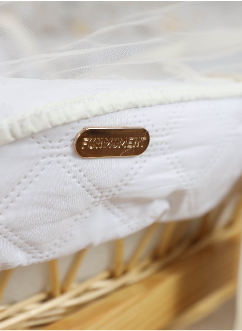 FUN MOMENT Baby Crib Basket Musa Turkish Material for Newborns with Wooden Stand with Wheels White Color  - Image 3