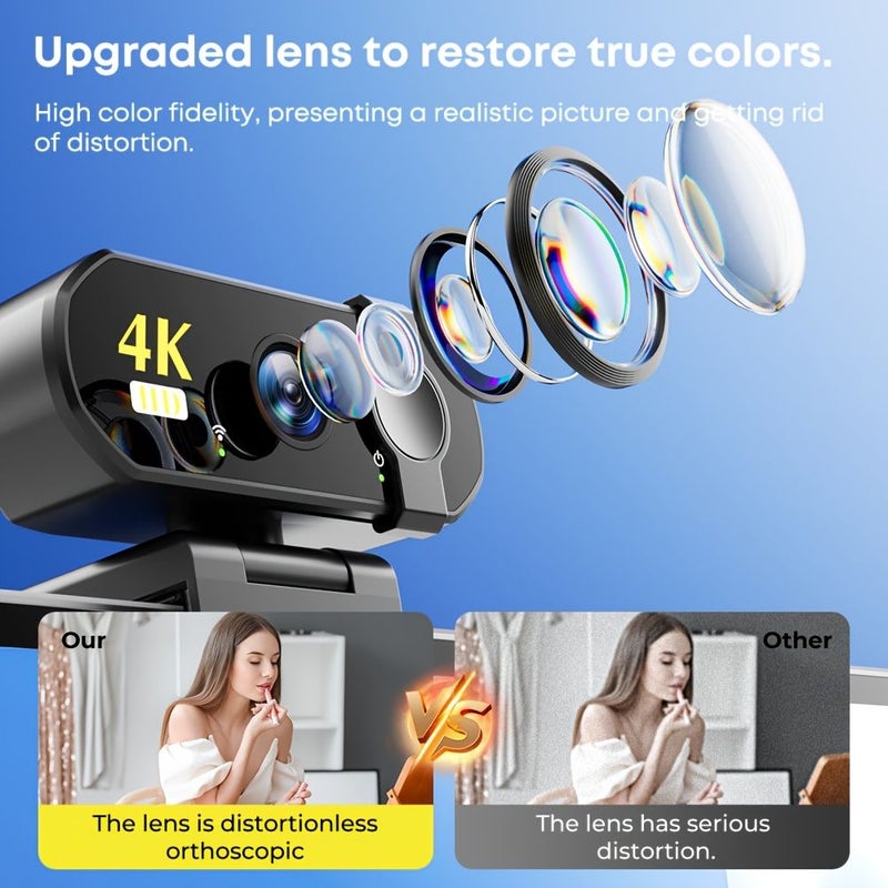 4K Ultra HD Webcam With Built In Microphone And Fill Light Black - Image 4
