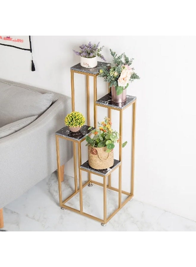 HOME TASTE Hometaste Stylish Iron Plant Stand Elegant Outdoor And Indoor Flower Pot Holder Decorative Metal Display Rack Durable And Versatile Plant Stand For Home,Garden Decor Gold Frame + Black Marble