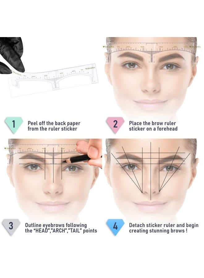 Brawna Eyebrow Ruler - 60 Pcs Clear Adhesive Shaping, Henna Tinting and Microblading Kit Stencils - Disposable Extensions Shaper Tool for Women - Microblading Supplies - Image 3