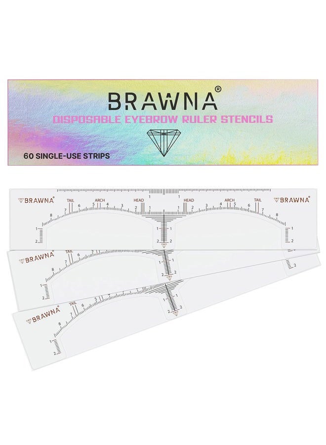 Brawna Eyebrow Ruler - 60 Pcs Clear Adhesive Shaping, Henna Tinting and Microblading Kit Stencils - Disposable Extensions Shaper Tool for Women - Microblading Supplies - Image 1