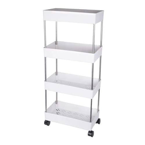 Leaffybezz Made for Amazon Plastic Space Saving Storage Organizer Rack Shelf with Wheels for Kitchen, Office, Bathroom and Bedroom (4 Layer, White) - Image 4