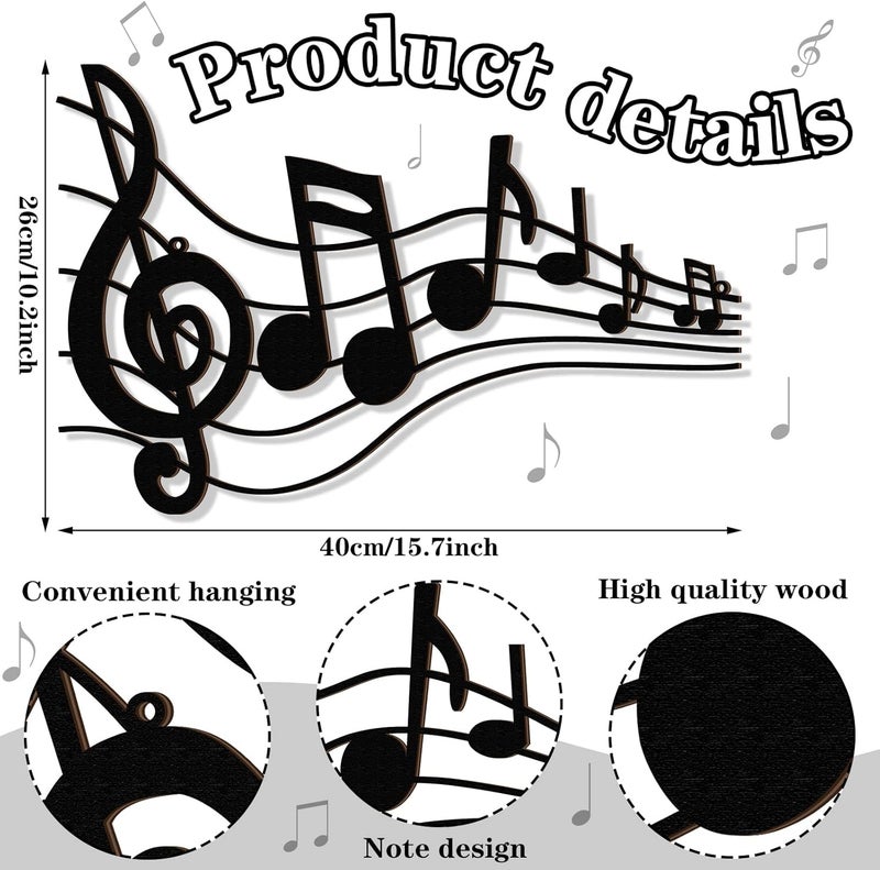 Yulejo ديكور جدار مفتاح الصول مع ملاحظات موسيقية سوداء فن الجدار vintage مفتاح الصول معلق لافتة موسيقية لتزيين المنزل الاستوديو غرفة المعيشة غرفة النوم المعرض بار حفلة عيد الميلاد - Image 3