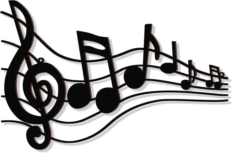 Yulejo ديكور جدار مفتاح الصول مع ملاحظات موسيقية سوداء فن الجدار vintage مفتاح الصول معلق لافتة موسيقية لتزيين المنزل الاستوديو غرفة المعيشة غرفة النوم المعرض بار حفلة عيد الميلاد - Image 1