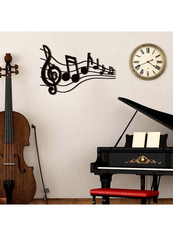 Yulejo ديكور جدار مفتاح الصول مع ملاحظات موسيقية سوداء فن الجدار vintage مفتاح الصول معلق لافتة موسيقية لتزيين المنزل الاستوديو غرفة المعيشة غرفة النوم المعرض بار حفلة عيد الميلاد - Image 2