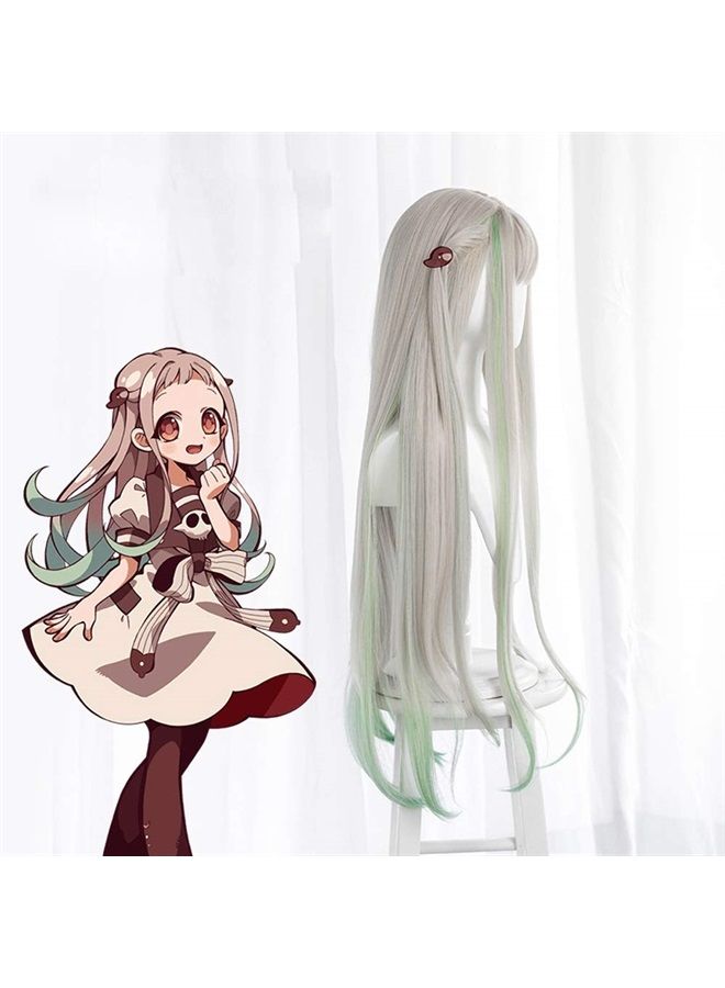 JCvCX Anime Toilet-Bound Hanako-kun Yashiro Nene Wig Gray Mixed Light Green Long Straight Party Hair Cosplay Props Halloween - Image 3